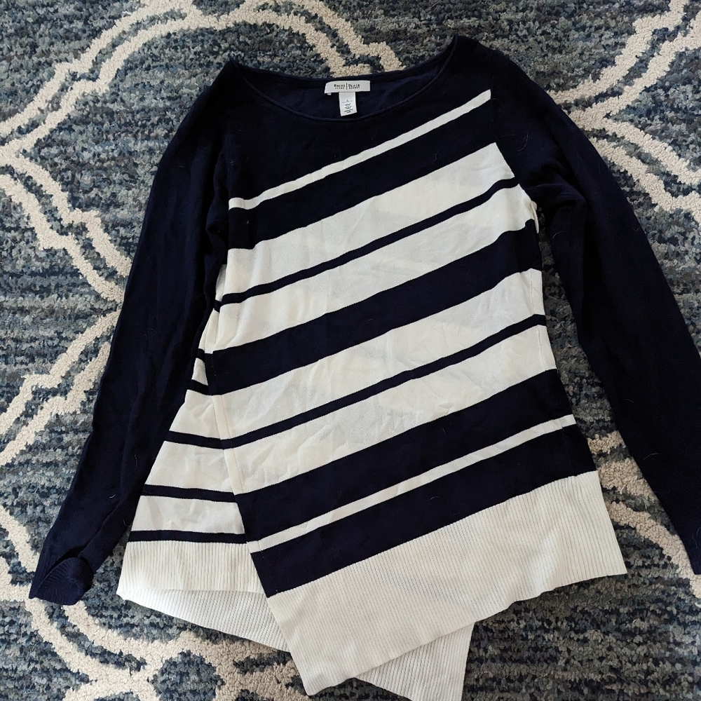 White House Black Aysemmetric Blue and White Long Sleeve Size Large